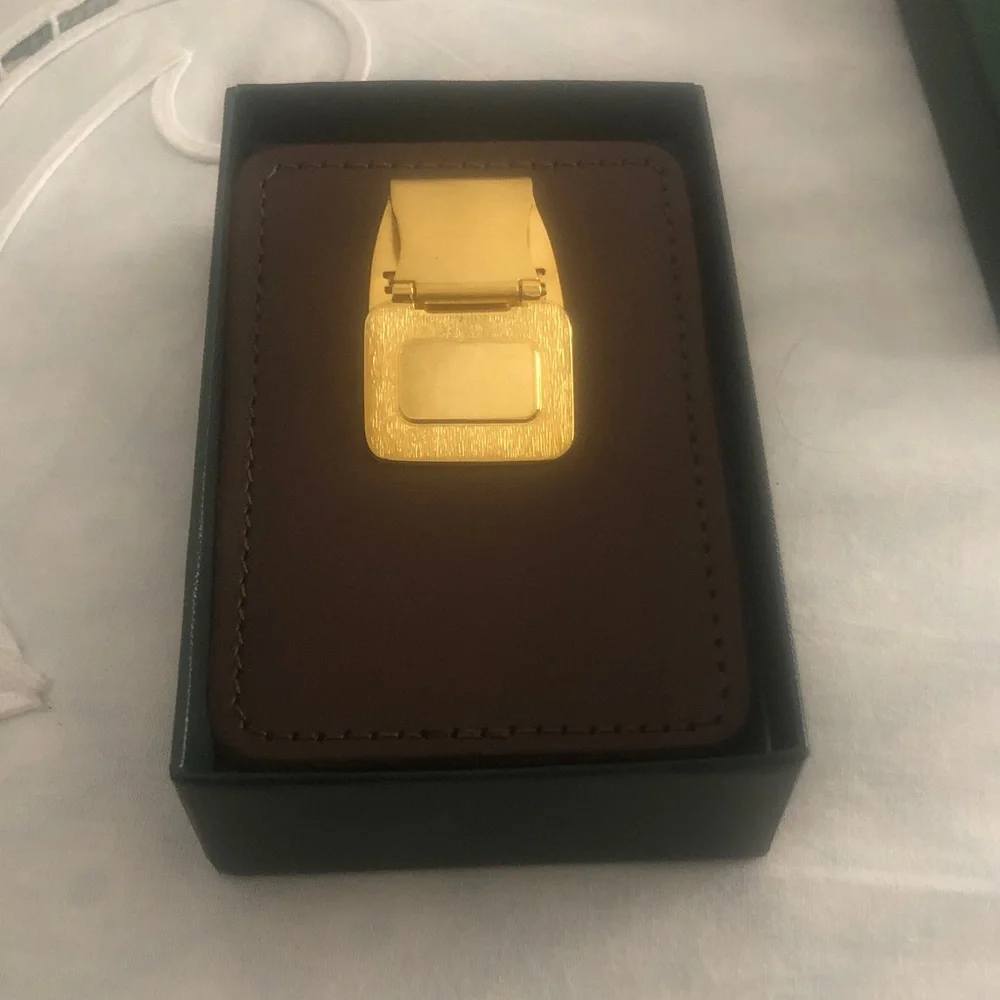 Leather Money Clip Wallet with Gold-Tone Clip - Brown